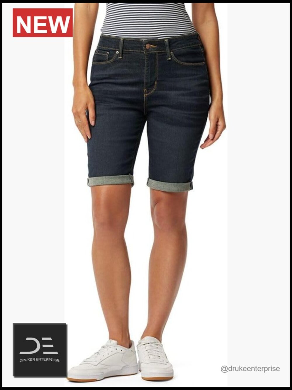 Women's Mid-Rise Bermuda Shorts 9" Cuffed 11" Uncuffed Stretch Denim